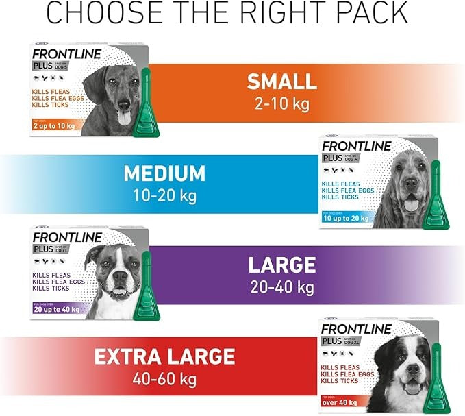 FRONTLINE Plus Flea & Tick Treatment for Large Dogs (20–40 kg) – 6 Pipettes
