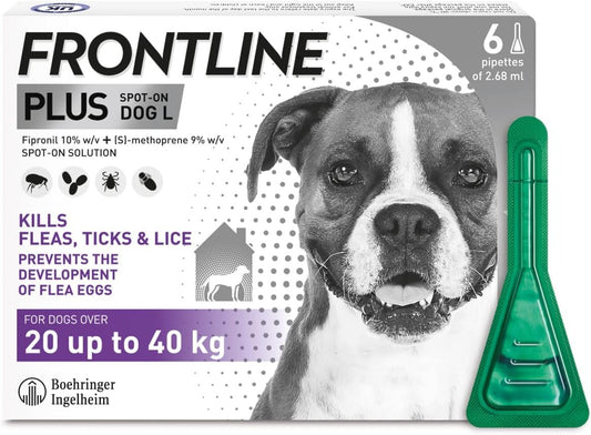 FRONTLINE Plus Flea & Tick Treatment for Large Dogs (20–40 kg) – 6 Pipettes